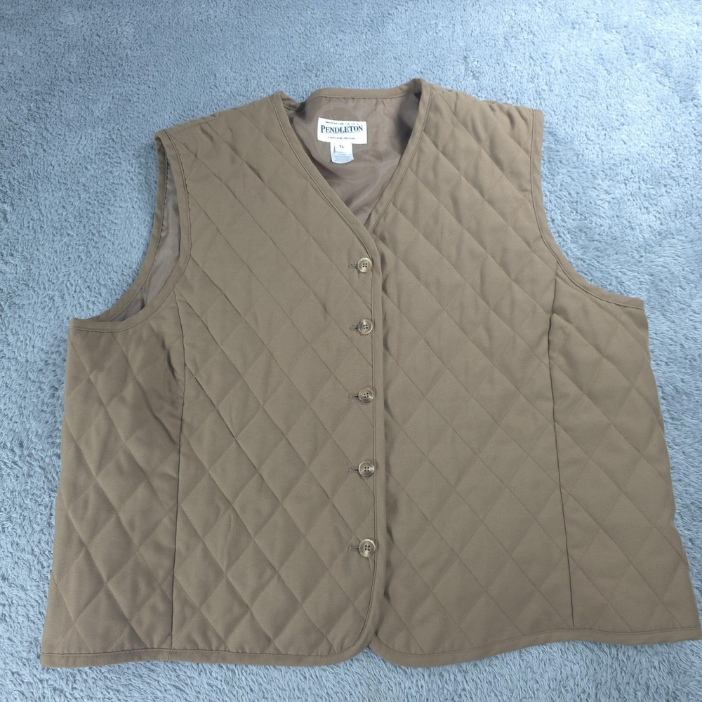 Pendleton Vest Mens XL Beige Quilted Insulated Button Front Lined Microfiber